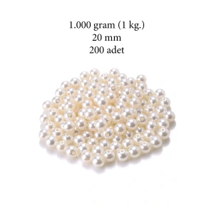 1.000 gram (1 kg.) 20mm Krem Renk Plastik İnci Boncuk Çanta ve Takı Yapım Boncuğu (~200 adet)