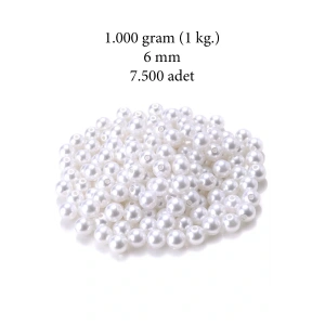 1.000 gram (1 kg.) 6mm Beyaz Renk Plastik İnci Boncuk Çanta ve Takı Yapım Boncuğu (~7.500 adet)