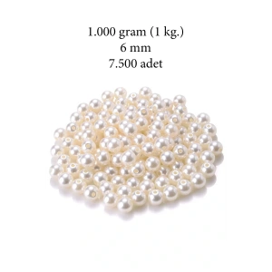1.000 gram (1 kg.) 6mm Krem Renk Plastik İnci Boncuk Çanta ve Takı Yapım Boncuğu (~7.500 adet)