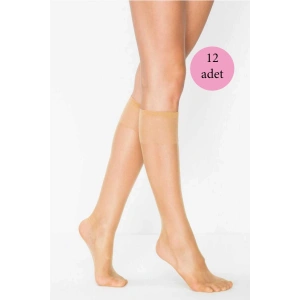 12 Adet Kadın Diz Altı Parlak Fit 15 Denye Çorap Ten