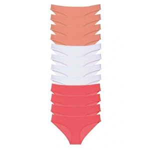 12 adet Süper Eko Set Likralı Kadın Slip Külot Pudra Beyaz Fuşya