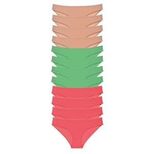 12 adet Süper Eko Set Likralı Kadın Slip Külot Ten Yeşil Fuşya