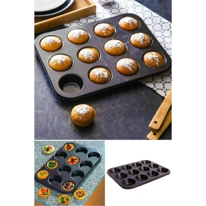 12 Bölmeli Metal Yapışmaz Muffin Kek Kalıbı