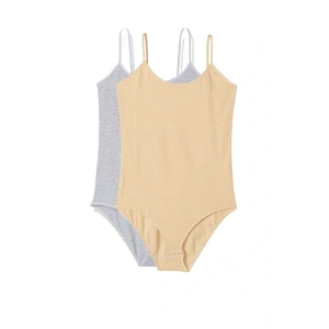 2 Adet İp Askılı Kadın Çıtçıtlı Body Gri ve Ten