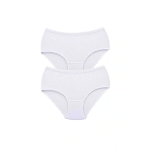 2 Adet Tutku Kadın Yüksek Bel Bato Kalın Lastik Külot Beyaz