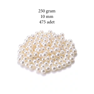 250 gram 10mm Krem Renk Plastik İnci Boncuk Çanta ve Takı Yapım Boncuğu (~475 adet)