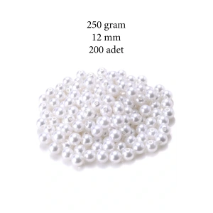 250 gram 12mm Beyaz Renk Plastik İnci Boncuk Çanta ve Takı Yapım Boncuğu (~200 adet)