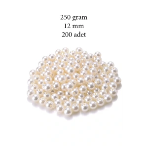 250 gram 12mm Krem Renk Plastik İnci Boncuk Çanta ve Takı Yapım Boncuğu (~200 adet)