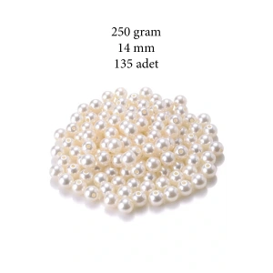 250 gram 14mm Krem Renk Plastik İnci Boncuk Çanta ve Takı Yapım Boncuğu (~135 adet)