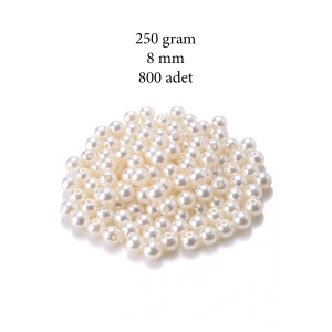 250 gram 8mm Krem Renk Plastik İnci Boncuk Çanta ve Takı Yapım Boncuğu (~800 adet)