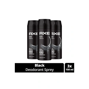 3 Adet Axe Erkek Deodorant & Bodyspray Black 48 Saat Etkileyici Koku Vücut Spreyi 150 ml