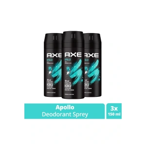 3 Adet Axe Erkek Sprey Deodorant Apollo 48 Saat Etkileyici Koku Vücut Spreyi 150 ml