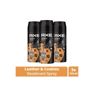 3 Adet Axe Erkek Sprey Deodorant Leather & Cookies 48 Saat Etkileyeci Koku 150 ml