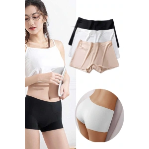 3 Adet Kadın Dikişsiz Görünmez İz Yapmaz Mini Şort Boxer Siyah Beyaz Ten