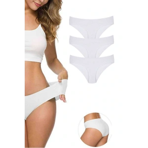 3 Adet Kadın Dikişsiz Lazer Kesim Esnek İz yapmayan Külot Beyaz