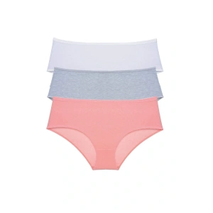 3 Adet Kadın Yüksek Bel Bato Külot Beyaz Gri Pudra