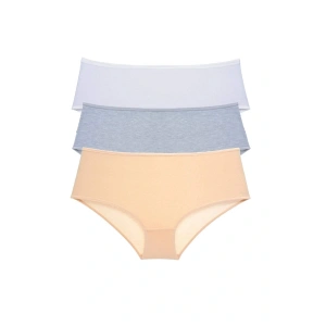 3 Adet Kadın Yüksek Bel Bato Külot Beyaz Gri Ten