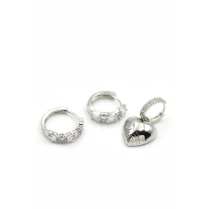 3lü Kalp Küpe - Gümüş