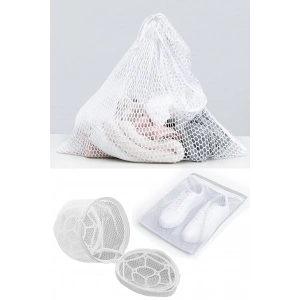 3lü Yıkama File Seti - Ayakkabı Filesi-plastik Aparatlı Sütyen Yıkama- Çamaşır Yıkama Filesi