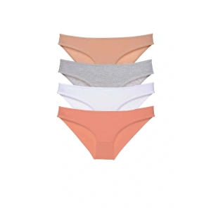 4 adet Süper Eko Set Likralı Kadın Slip Külot Ten Gri Beyaz Pudra