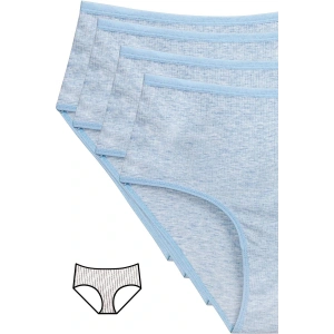4lü Yeni Seri Renkli Yüksek Bel Fitilli Ribana Bato Külot Mavi