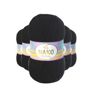 5 Adet Elite Baby El Örgü İpi Tüylenmeyen Bebek Yünü Siyah 217