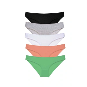 5 adet Süper Eko Set Likralı Kadın Slip Külot Siyah Gri Beyaz Pudra Yeşil
