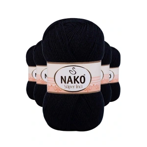 5 Adet Süper İnci El Örgü İpi 100 gr Siyah 217