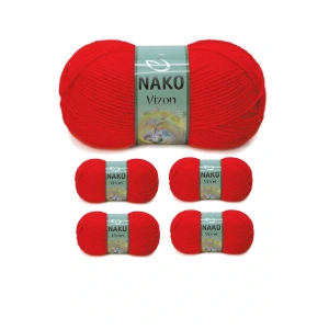 5 Adet Vizon Premium Akrilik El Örgü İpi Yünü Renk No:207 Alev Kırmızı