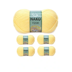 5 Adet Vizon Premium Akrilik El Örgü İpi Yünü Renk No:215 Saman Sarı