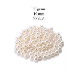 50 gram 10mm Krem Renk Plastik İnci Boncuk Çanta ve Takı Yapım Boncuğu (~95 adet)