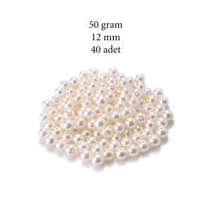 50 gram 12mm Krem Renk Plastik İnci Boncuk Çanta ve Takı Yapım Boncuğu (~40 adet)