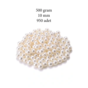 500 gram 10mm Krem Renk Plastik İnci Boncuk Çanta ve Takı Yapım Boncuğu (~950 adet)