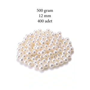 500 gram 12mm Krem Renk Plastik İnci Boncuk Çanta ve Takı Yapım Boncuğu (~400 adet)