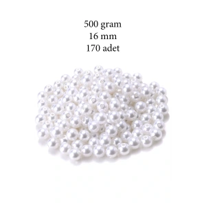 500 gram 16mm Beyaz Renk Plastik İnci Boncuk Çanta ve Takı Yapım Boncuğu (~170 adet)