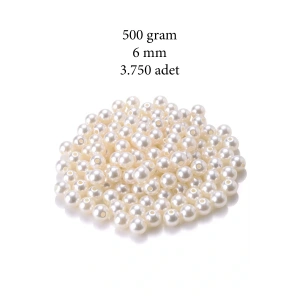500 gram 6mm Krem Renk Plastik İnci Boncuk Çanta ve Takı Yapım Boncuğu (~3.750 adet)