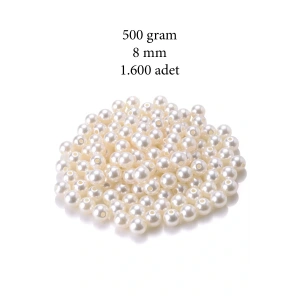 500 gram 8mm Krem Renk Plastik İnci Boncuk Çanta ve Takı Yapım Boncuğu (~1.600 adet)