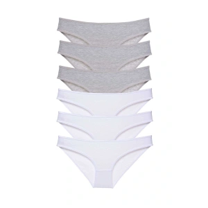 6 adet Süper Eko Set Likralı Kadın Slip Külot Gri Beyaz