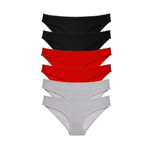 6 adet Süper Eko Set Likralı Kadın Slip Külot Siyah Kırmızı Gri