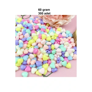 60 gr (300 adet) Şeker Rengi Akrilik Kalp Boncuklar Renkli Karışık Plastik Pastel Boncuklar Ara Boncuk Kalp Şekilli Kolye Bilezik için