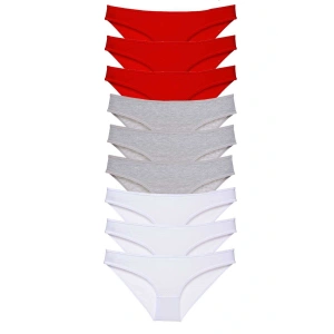 9 adet Süper Eko Set Likralı Kadın Slip Külot Kırmızı Gri Beyaz