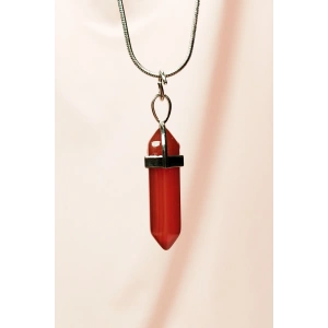 Akik Doğal Taşı Zincirli El Yapımı Tasarımlı Kolye Uç: 3,5 cm Zincir: 20 cm Kutulu