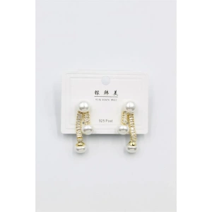 Baget Taşlı İncili Küpe - Altın