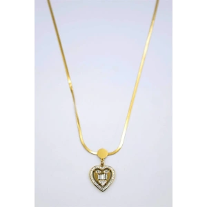 Baget Taşlı  Kalp Kolye - Altın
