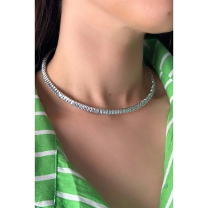 Baget Taşlı Tasma Kolye - Gümüş