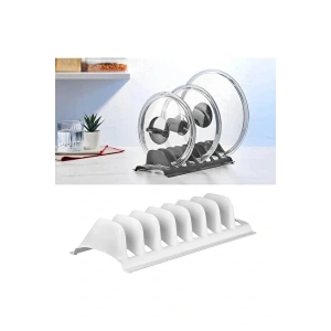 Beyaz - 2 Adet 8 Bölmeli Tencere Kapak Rafı - Simple Tabaklık - Kapak Organizeri