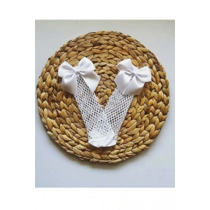 Beyaz Fileli Diz Altı Fiyonklu Kız Çocuk Çorap