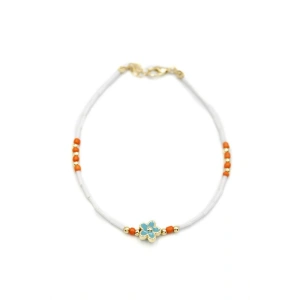 Boncuklu Çiçek  Halhal - Mavi