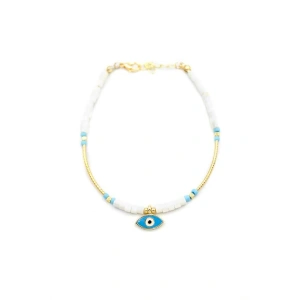 Boncuklu Göz Halhal - Beyaz