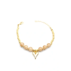 Boncuklu Kalp Bileklik - Krem